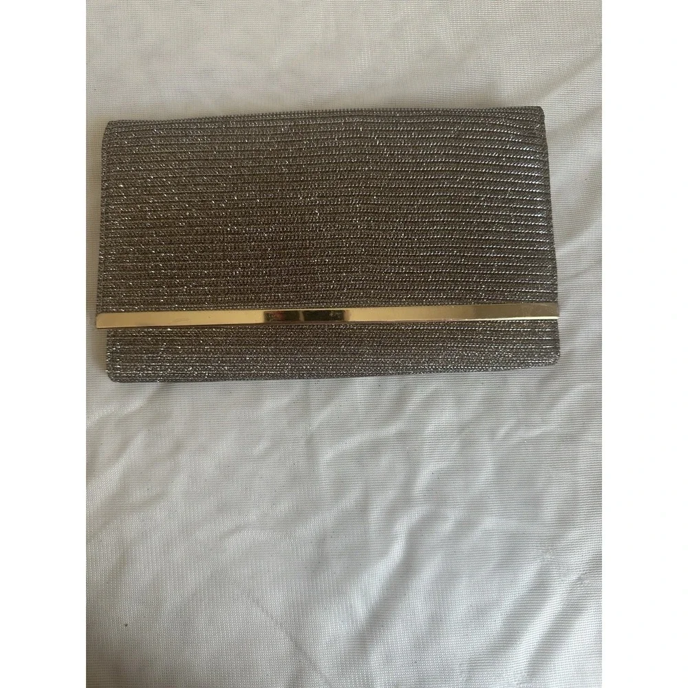 Estee & Lilly Gold Metallic Glitter Clutch Small w/ Detachable Strap Magnetic